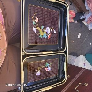 Black Laquered Serving Trays Vintage